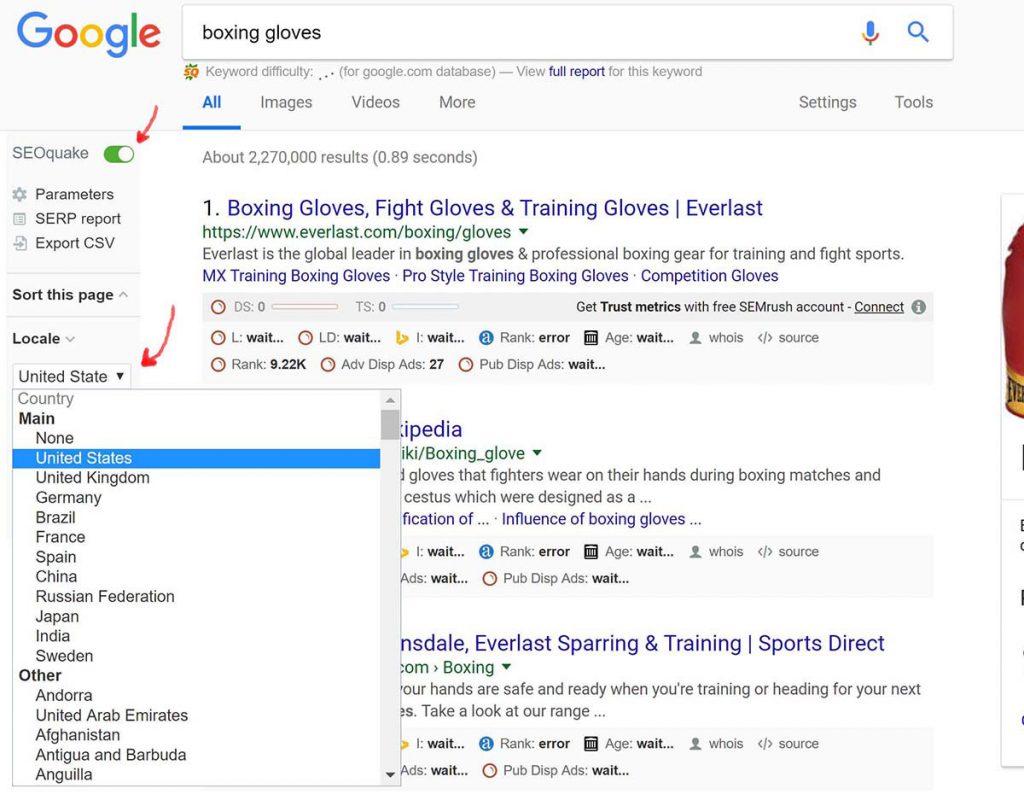 نتایج جستجو در گوگل آمریکا