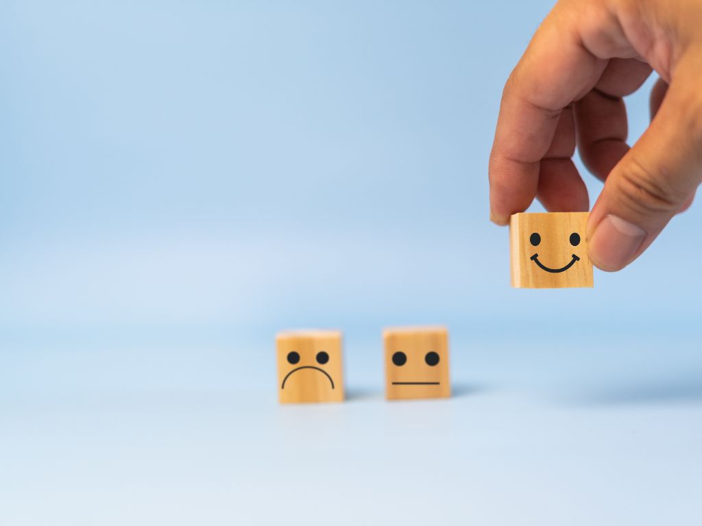 product review with happy and sad stickers